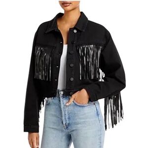 Black Fringe boho western Black Denim Jacket